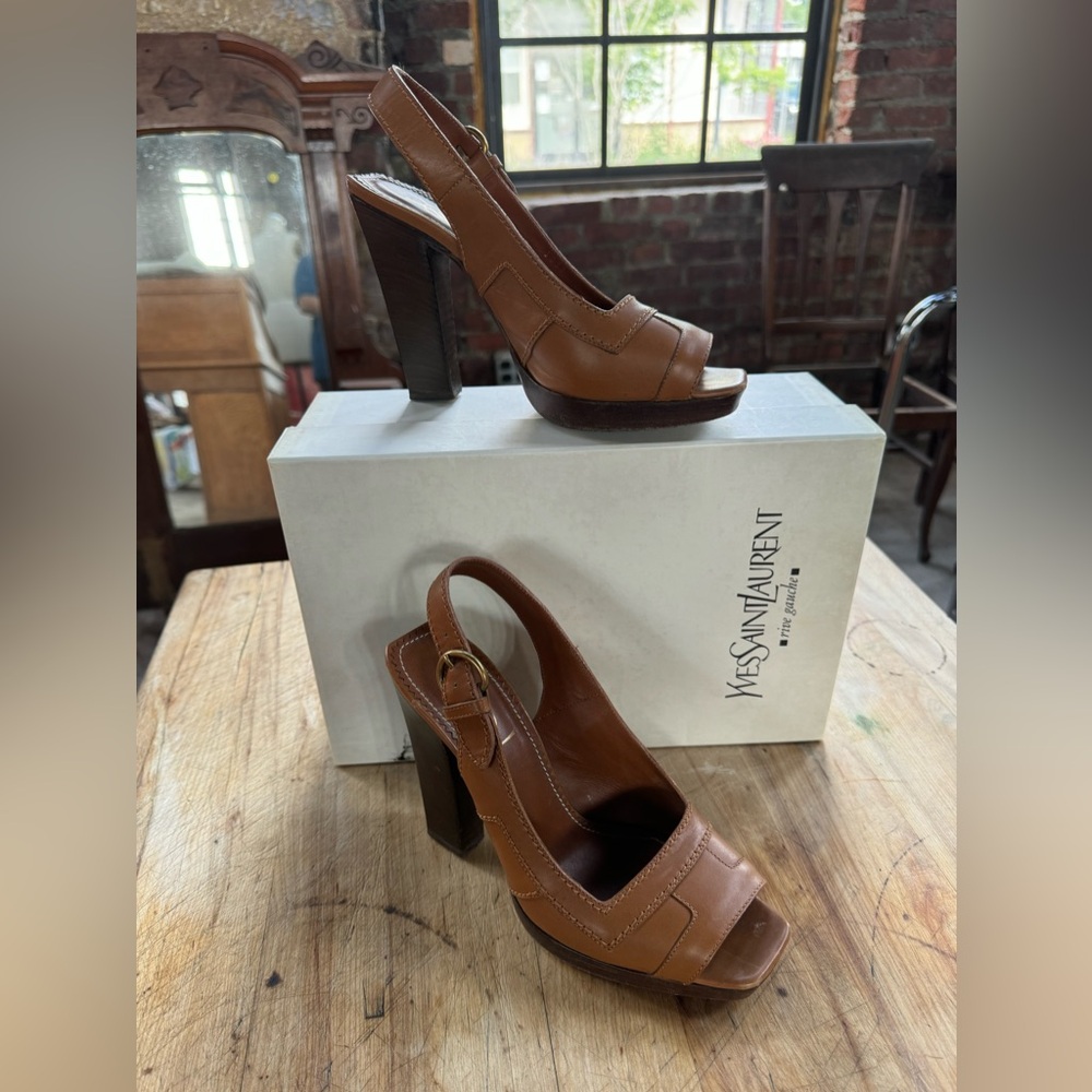 YSL tan sling backs